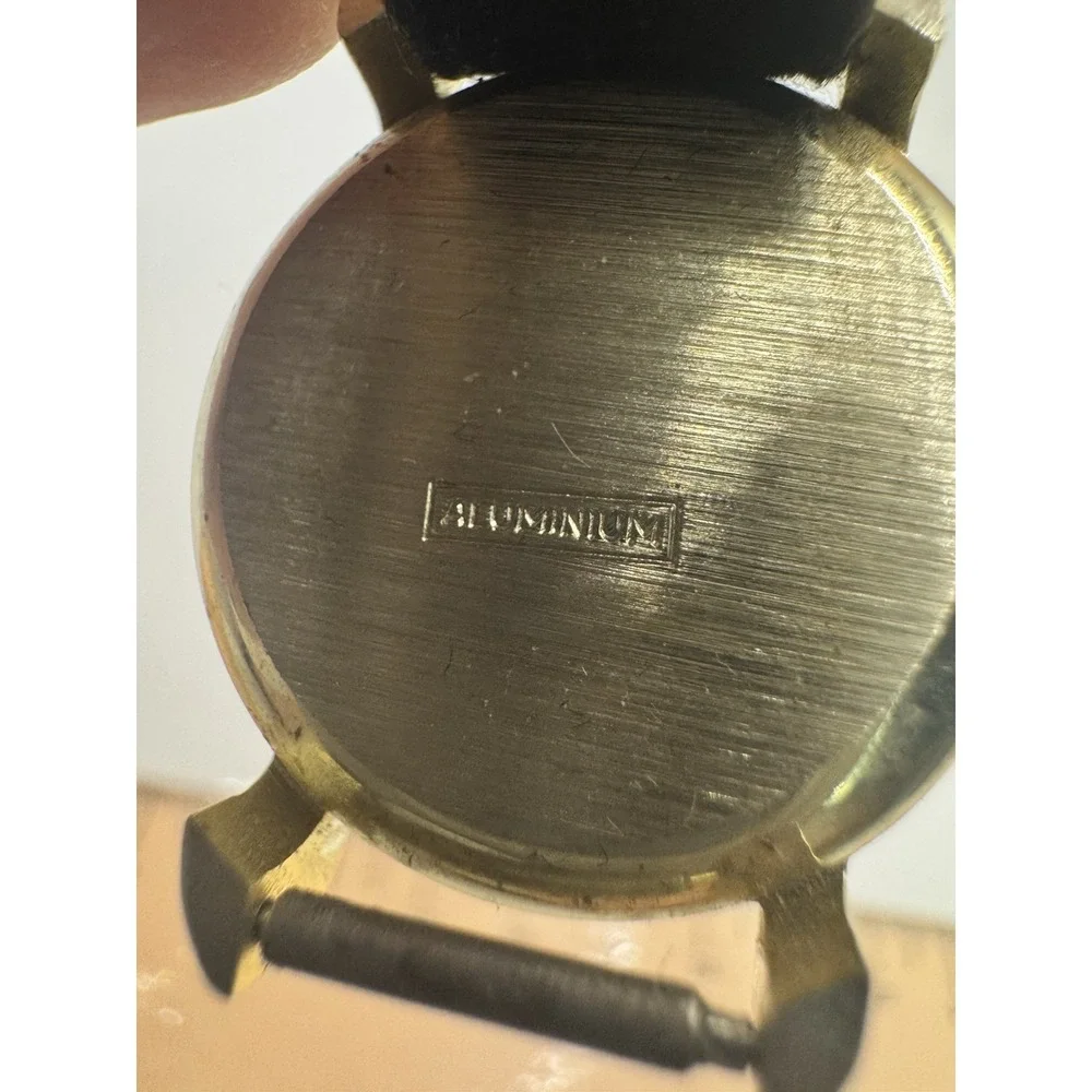 Vintage‎ Newbrook Swiss Made Antimagnetic Shockproof Gold Tone Watch Black Strap